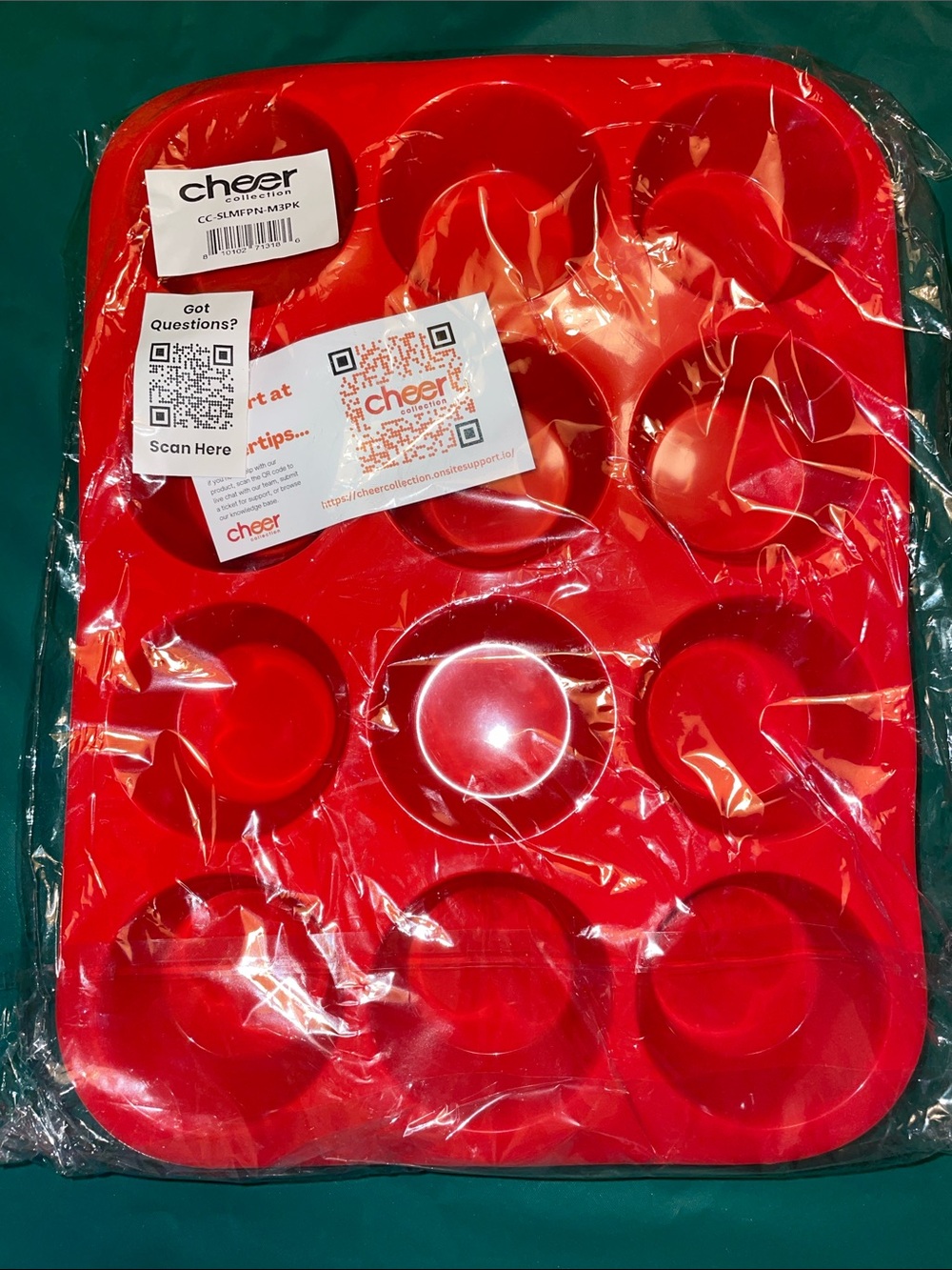 Cheer Red Silicone 12-Cup Muffin Pan 3 pack